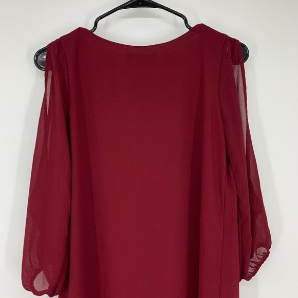 Lulus Dress Burgundy Red Mini V Neck Slit Sleeve Shifting Dears - Picture 10 of 11